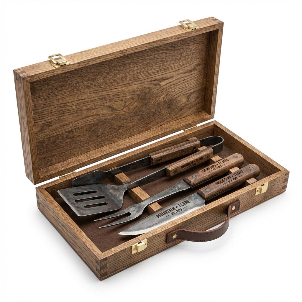 Rustic Grill Set with Engraving Mockup